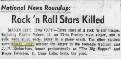 Buddy Holley Death Announcement - Feb 3, 1959